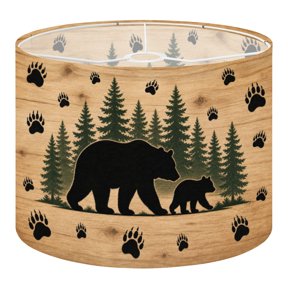 Linen Drum Lampshades Silhouette Bear Cub Forest Paw Prints Rustic Wood 13"x13"x10" Light Shade for Table Lamps Floor Lamp Shades Lampshade Replacement Assembly Required