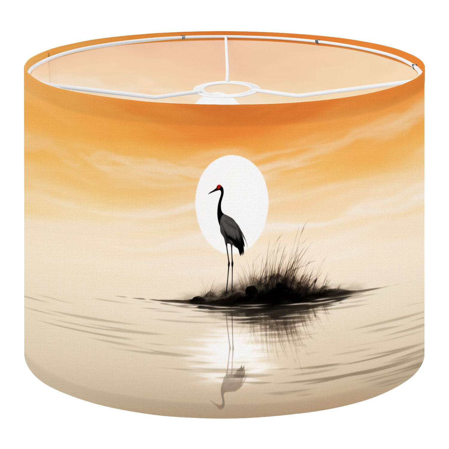 Linen Drum Lampshades Solitary Crane Silhouette Sunrise Waters Wildlife Oriental 13"x13"x10" Light Shade for Table Lamps Floor Lamp Shades Lampshade Replacement Assembly Required