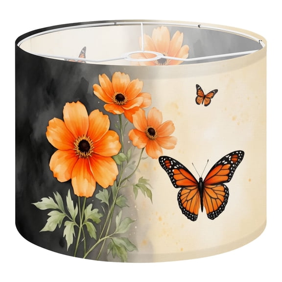 Linen Drum Lampshades Spring Decor Orange Butterflies Soft Watercolor 13"x13"x10" Light Shade for Table Lamps Floor Lamp Shades Lampshade Replacement Assembly Required