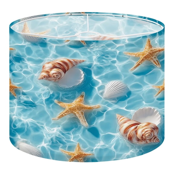Linen Drum Lampshades Starfish Seashells Floating Turquoise Water Gentle Waves 13"x13"x10" Light Shade for Table Lamps Floor Lamp Shades Lampshade Replacement Assembly Required