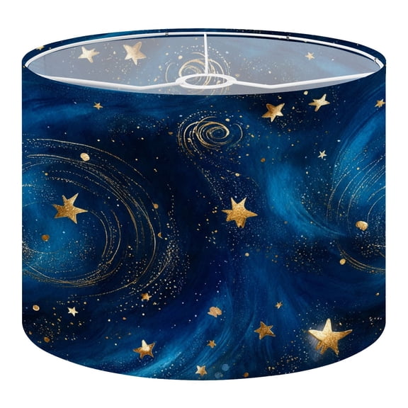 Linen Drum Lampshades Starry Night Sky Golden Stars Cosmic Swirls 13"x13"x10" Light Shade for Table Lamps Floor Lamp Shades Lampshade Replacement Assembly Required