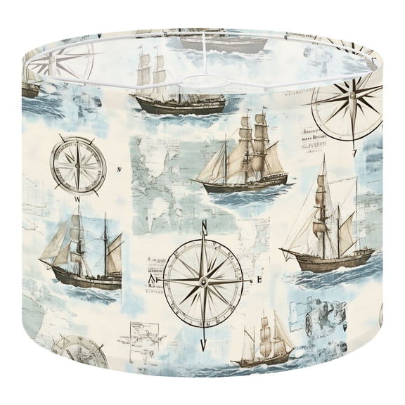 Linen Drum Lampshades Steamship Nautical Map Sailing Ships Compass Rose Vintage Maps Ocean 13"x13"x10" Light Shade for Table Lamps Drum Lamp Shades Lampshade Replacement Assembly Required