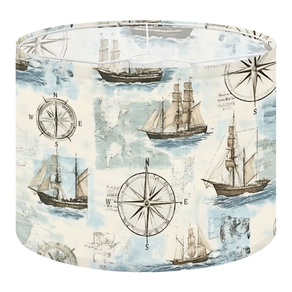 Linen Drum Lampshades Steamship Nautical Map Sailing Ships Compass Rose Vintage Maps Ocean 13"x13"x10" Light Shade for Table Lamps Drum Lamp Shades Lampshade Replacement Assembly Required