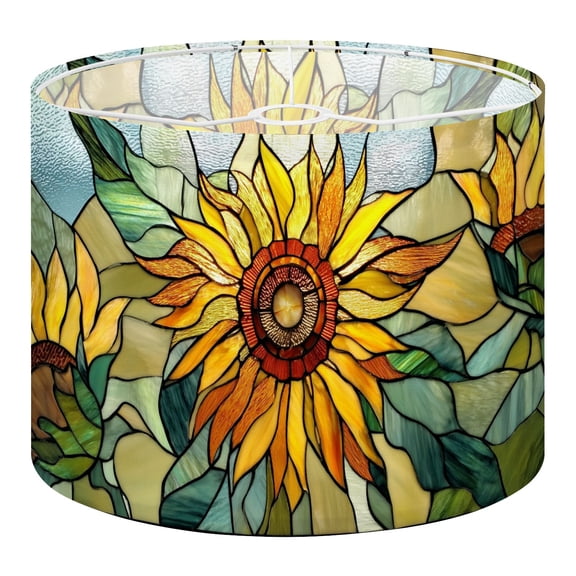 Linen Drum Lampshades Sunflower Stained Glass Decoration Window 13"x13"x10" Light Shade for Table Lamps Floor Lamp Shades Lampshade Replacement Assembly Required