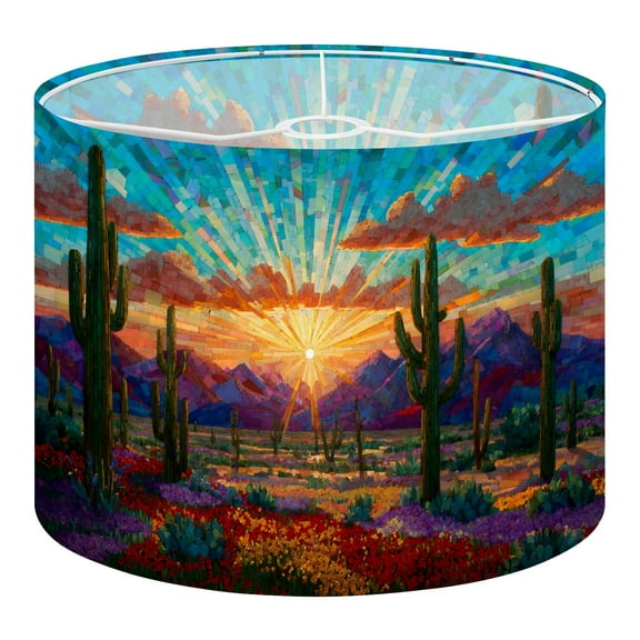 Linen Drum Lampshades Surreal Desert Sunset Wall Decor Saguaro Vibrant Flowers 13"x13"x10" Light Shade for Table Lamps Floor Lamps Drum Lamp Shades Lampshade Replacement Assembly Required