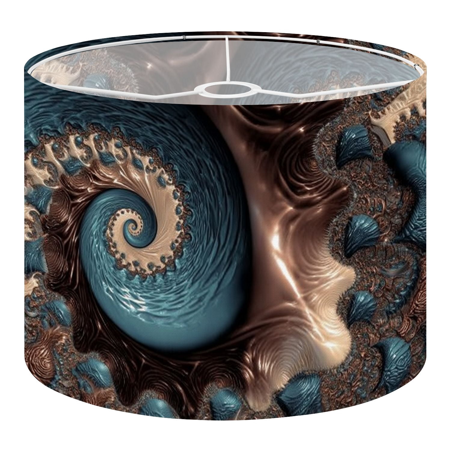Linen Drum Lampshades Teal Chocolate Swirl Blue Brown Fractal Spirals 13"x13"x10" Light Shade for Table Lamps Floor Lamps Drum Lamp Shades Lampshade Replacement Assembly Required