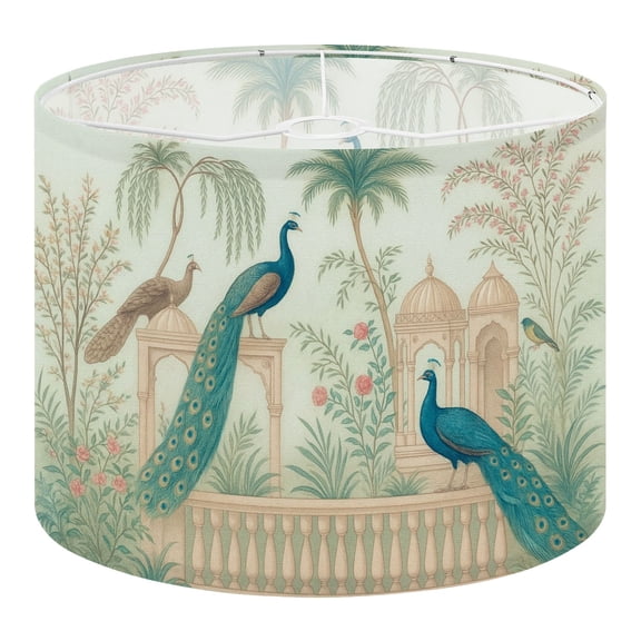 Linen Drum Lampshades Traditional Mughal garden arch plant bird seamless 13"x13"x10" Light Shade for Table Lamps Floor Lamps Drum Lamp Shades Lampshade Replacement Assembly Required