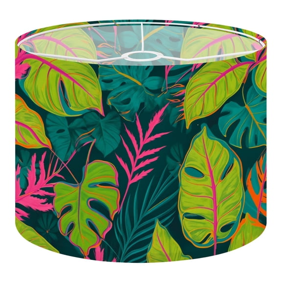 Linen Drum Lampshades Tropical Botanical Leaves Vibrant Pink Green Dark 13"x13"x10" Light Shade for Table Lamps Floor Lamp Shades Lampshade Replacement Assembly Required