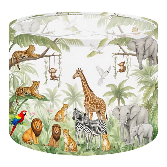 Linen Drum Lampshades Tropical Jungle Animals Giraffe Elephant Zebra Lion Tiger Leopard Palm 13"x13"x10" Light Shade for Table Lamps Floor Lamp Shades Lampshade Replacement Assembly Required