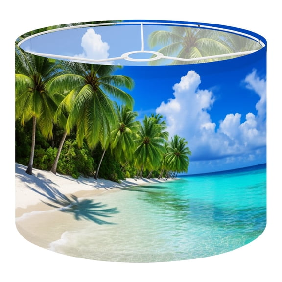 Linen Drum Lampshades Tropical Palm Trees Beach Turquoise Water Sand Coastal 13"x13"x10" Light Shade for Table Lamps Floor Lamp Shades Lampshade Replacement Assembly Required