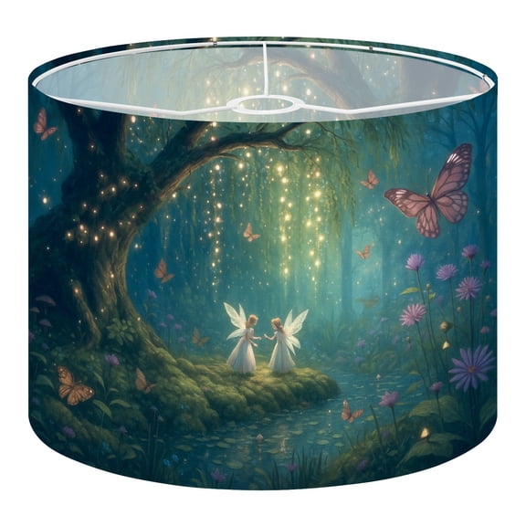Linen Drum Lampshades Twilight Glow Forest Fairies Luminescent Willow Tree Art 13"x13"x10" Light Shade for Table Lamps Floor Lamps Drum Lamp Shades Lampshade Replacement Assembly Required