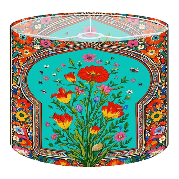 Linen Drum Lampshades Vibrant Floral Red Yellow Flowers Ornate Frame 13"x13"x10" Light Shade for Table Lamps Floor Lamp Shades Lampshade Replacement Assembly Required