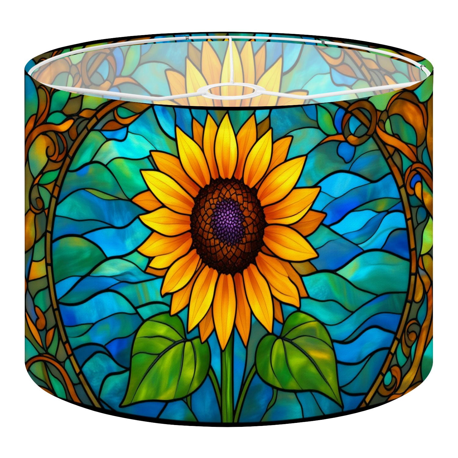 Linen Drum Lampshades Vibrant Stained Glass Sunflower Yellow Petals Blue 13"x13"x10" Light Shade for Table Lamps Floor Lamp Shades Lampshade Replacement Assembly Required