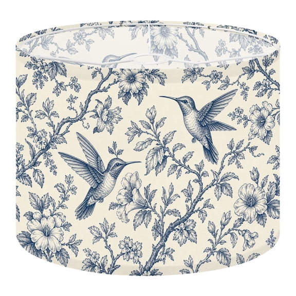 Linen Drum Lampshades Vintage Botanical Hummingbirds Floral Branches Blue White 13"x13"x10" Light Shade for Table Lamps Floor Lamp Shades Lampshade Replacement Assembly Required