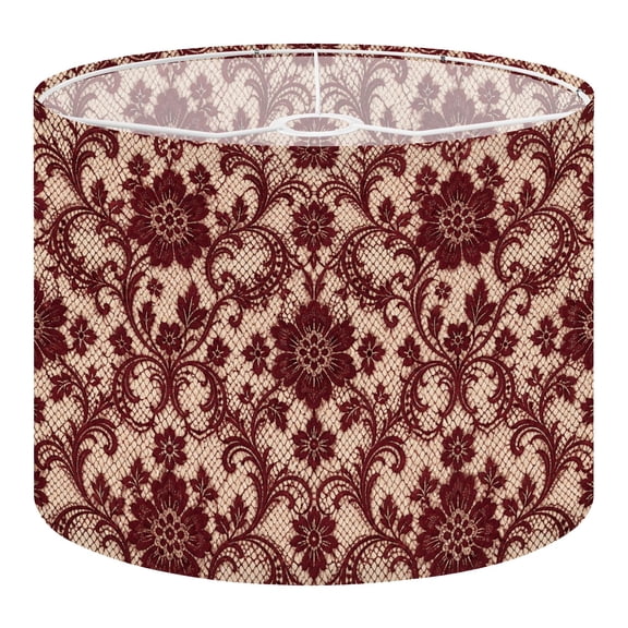 Linen Drum Lampshades Vintage Floral Lace burgundy Maroon Flowers Beige 13"x13"x10" Light Shade for Table Lamps Floor Lamp Shades Lampshade Replacement Assembly Required