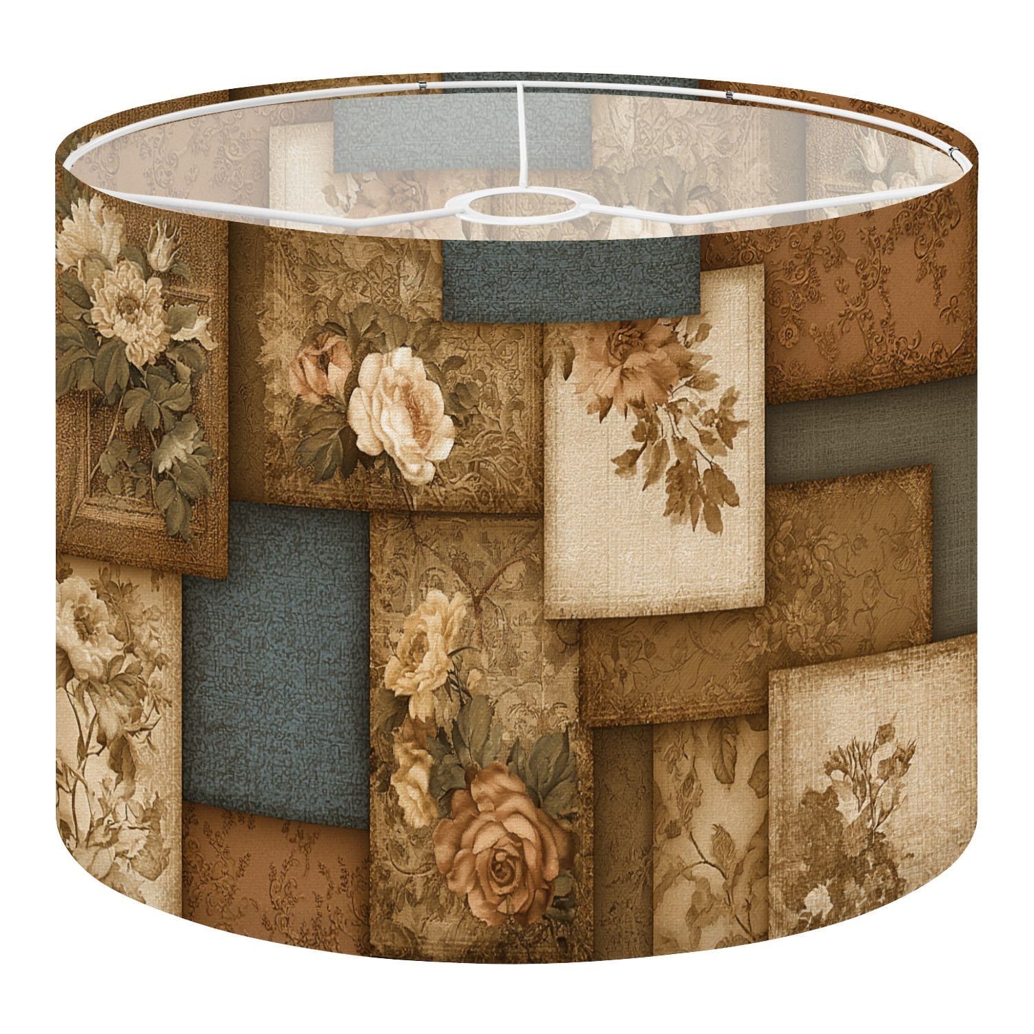 Linen Drum Lampshades Vintage Floral Patchwork 13"x13"x10" Light Shade for Table Lamps Floor Lamp Shades Lampshade Replacement Assembly Required