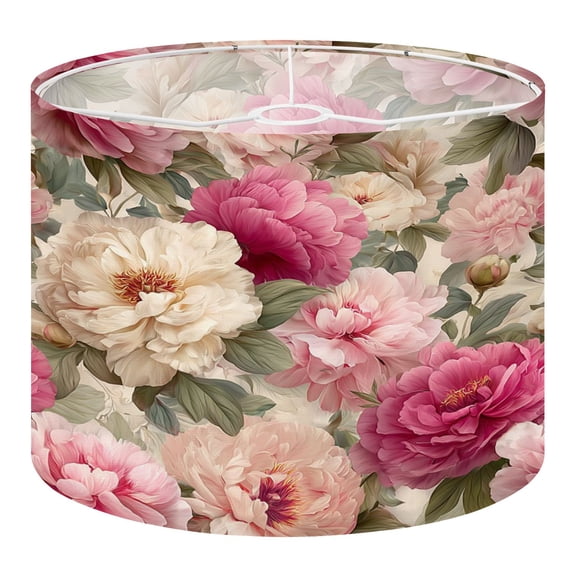 Linen Drum Lampshades Vintage Floral Peony Soft Pink Cream Flowers 13"x13"x10" Light Shade for Table Lamps Floor Lamp Shades Lampshade Replacement Assembly Required