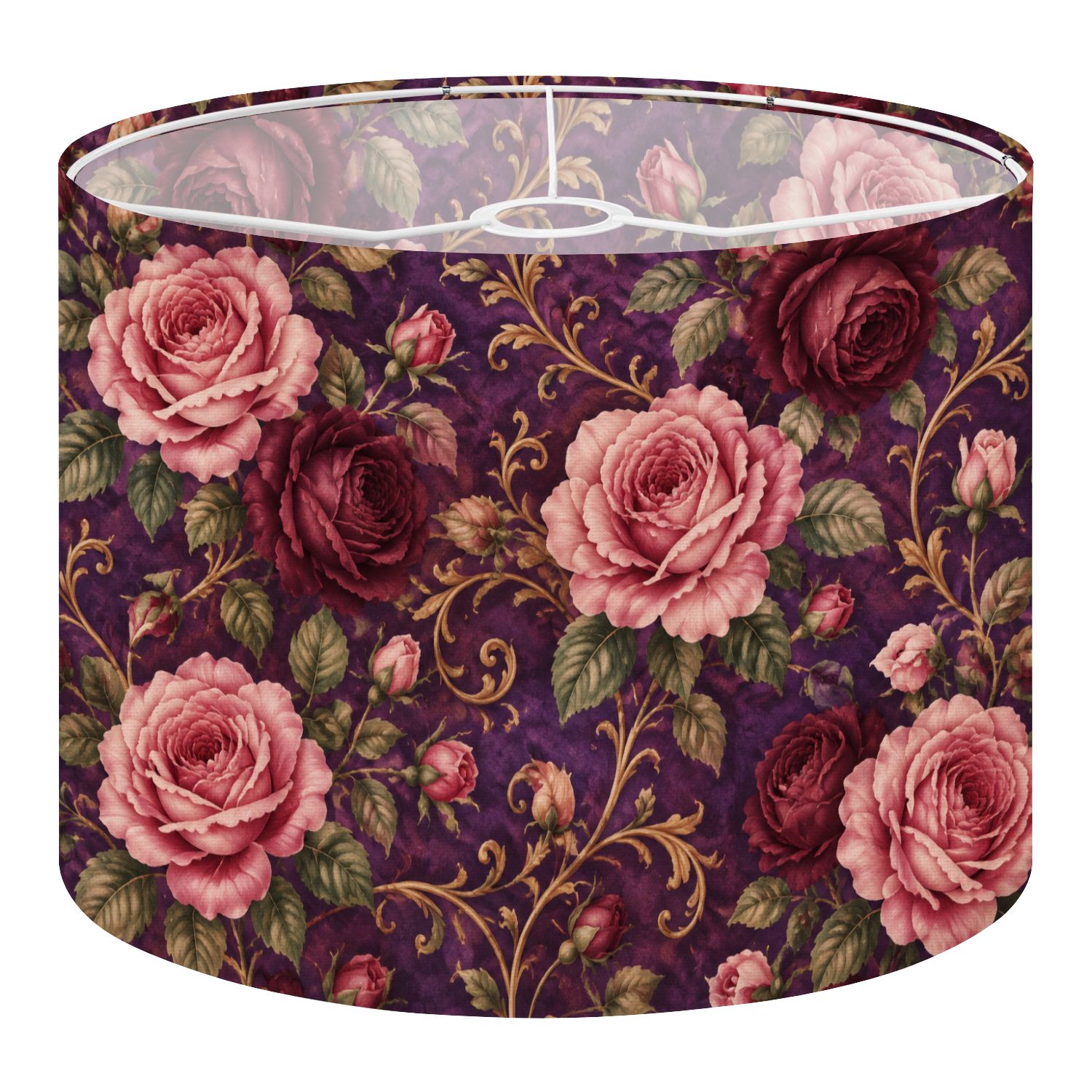 Shade Cloth For Roses Linen Drum Lampshades Vintage Floral Pink Burgundy Roses Elegant 13