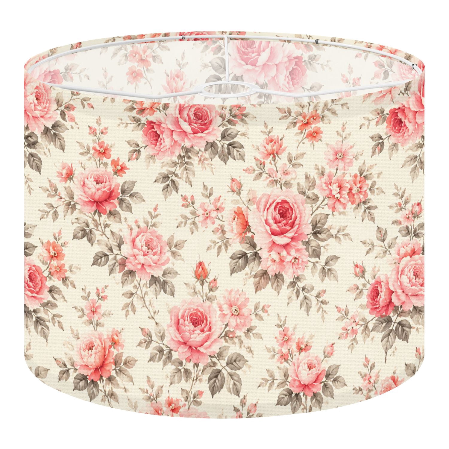 Shade Cloth For Roses Linen Drum Lampshades Vintage Floral Pink Roses Beige 13