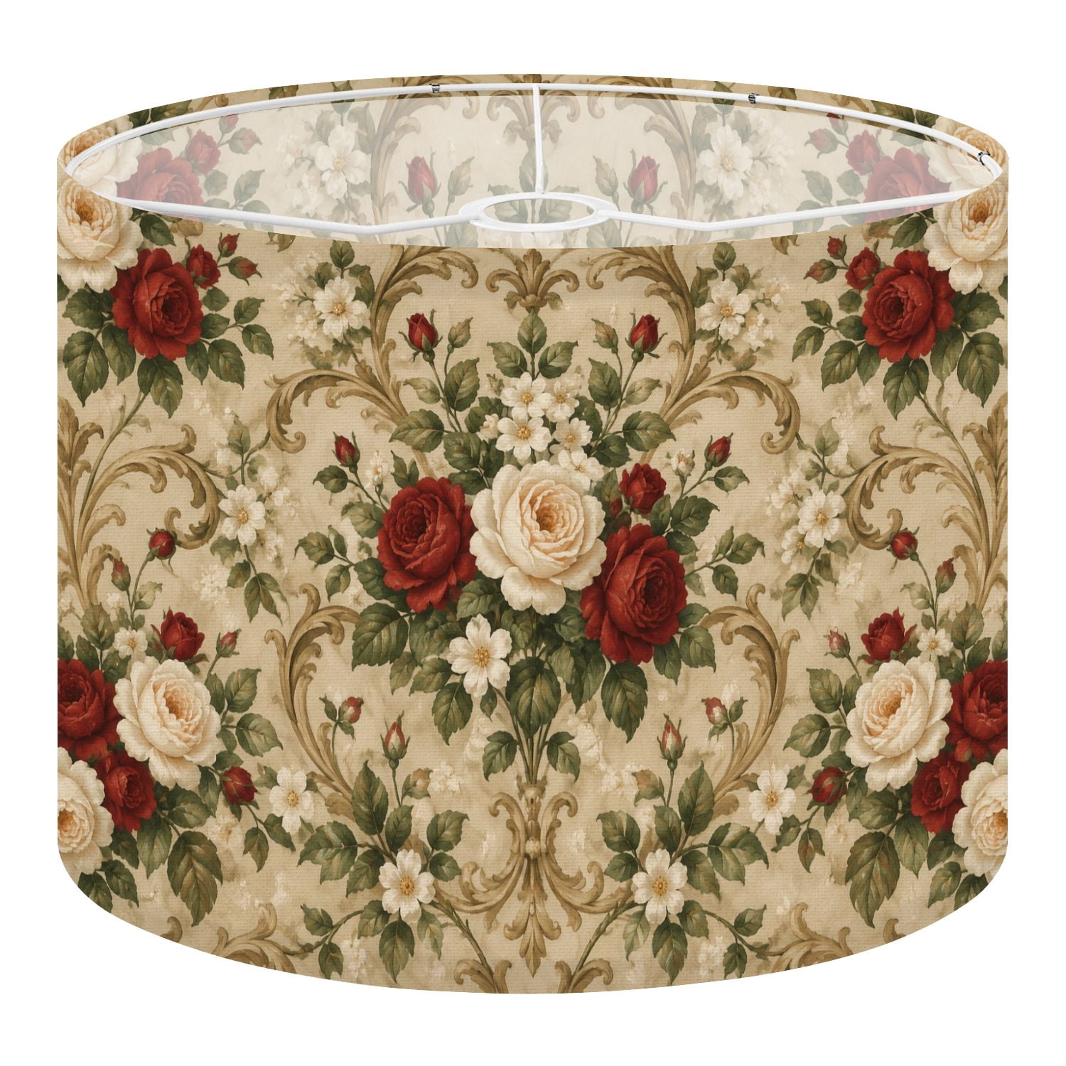 Shade Cloth For Roses Linen Drum Lampshades Vintage Floral Red White Roses Cream 13