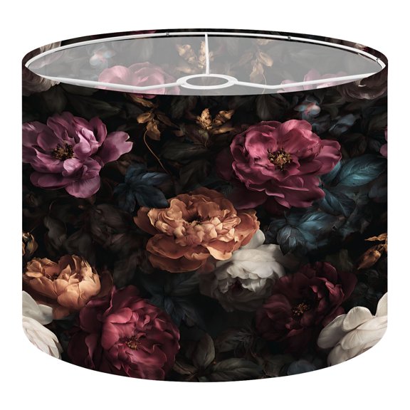 Linen Drum Lampshades Vintage Floral Soft Roses Dark Leaves 13"x13"x10" Light Shade for Table Lamps Floor Lamp Shades Lampshade Replacement Assembly Required