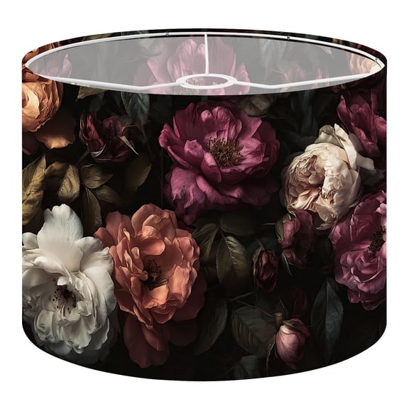 Linen Drum Lampshades Vintage Floral Soft Roses Dark Leaves 13"x13"x10" Light Shade for Table Lamps Floor Lamps Drum Lamp Shades Lampshade Replacement Assembly Required