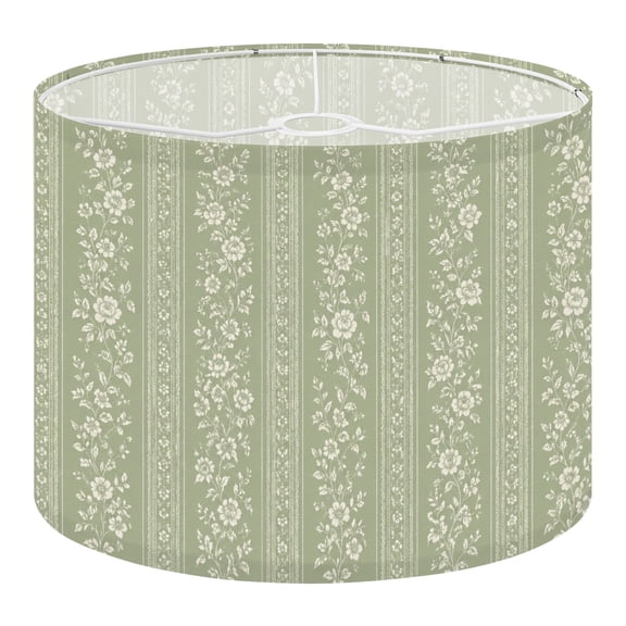 Linen Drum Lampshades Vintage Floral White Flowers Green 13"x13"x10" Light Shade for Table Lamps Floor Lamp Shades Lampshade Replacement Assembly Required