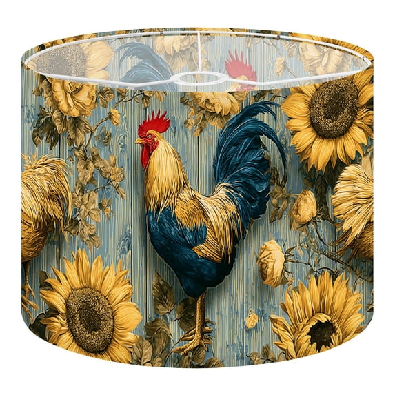 Linen Drum Lampshades Vintage Rooster Sunflower Floral Accents Blue 13"x13"x10" Light Shade for Table Lamps Floor Lamps Drum Lamp Shades Lampshade Replacement Assembly Required