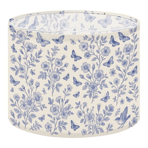 Linen Drum Lampshades Vintage floral Seamless Wild Roses butterflies Blue white 13"x13"x10" Light Shade for Table Lamps Floor Lamps Drum Lamp Shades Lampshade Replacement Assembly Required