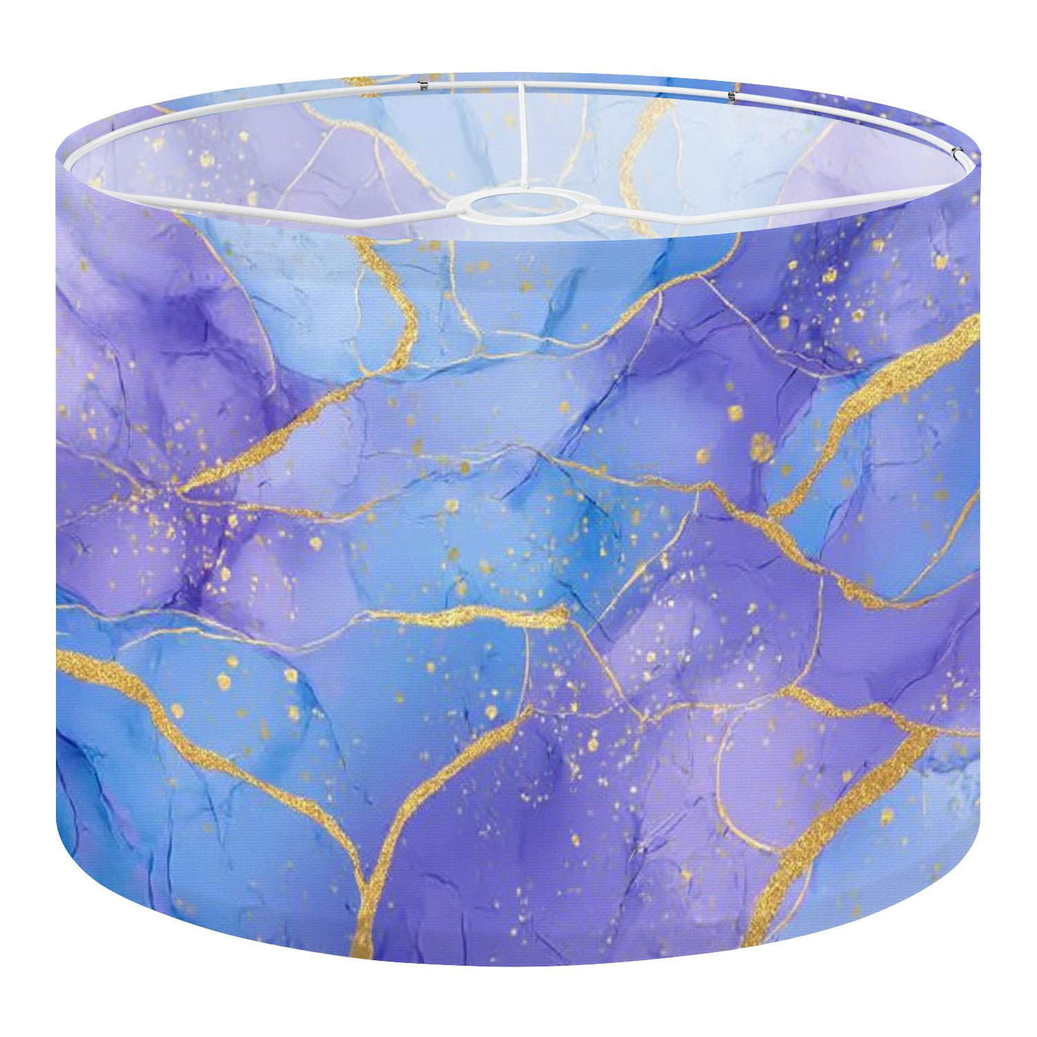 Linen Drum Lampshades Violet cyan blue liquid watercolor golden stains Teal mauve 13"x13"x10" Light Shade for Table Lamps Floor Lamps Drum Lamp Shades Lampshade Replacement Assembly Required