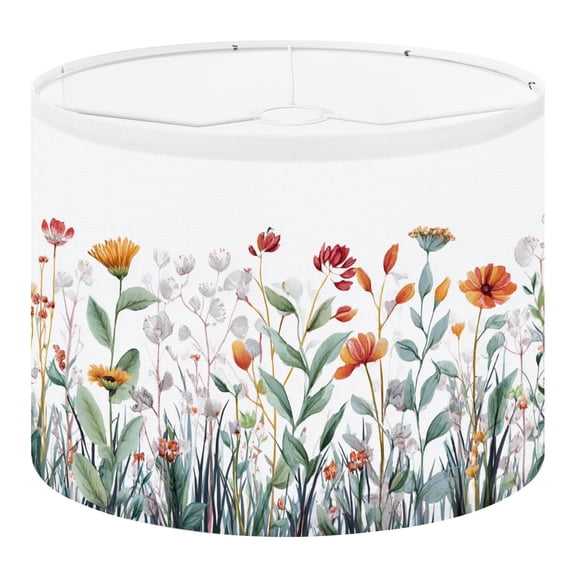 Linen Drum Lampshades Watercolor floral seamless wildflowers plants leaves herbs 13"x13"x10" Light Shade for Table Lamps Floor Lamp Shades Lampshade Replacement Assembly Required