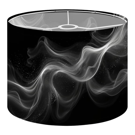 Linen Drum Lampshades White Waves Abstract Flowing Wisps Black 13"x13"x10" Light Shade for Table Lamps Floor Lamp Shades Lampshade Replacement Assembly Required