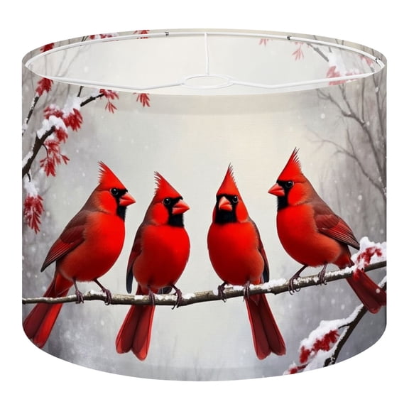 Linen Drum Lampshades Winter Crimson Scene Cardinal Birds Red Plumage Snowy Branch 13"x13"x10" Light Shade for Table Lamps Floor Lamp Shades Lampshade Replacement Assembly Required Gift