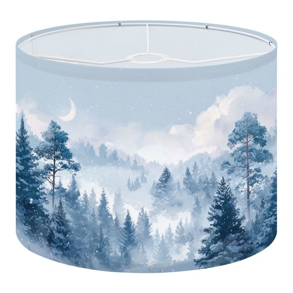 Linen Drum Lampshades Winter Wonderland Landscape Snowy Pines Sky forest night sky 13"x13"x10" Light Shade for Table Lamps Floor Lamp Shades Lampshade Replacement Assembly Required