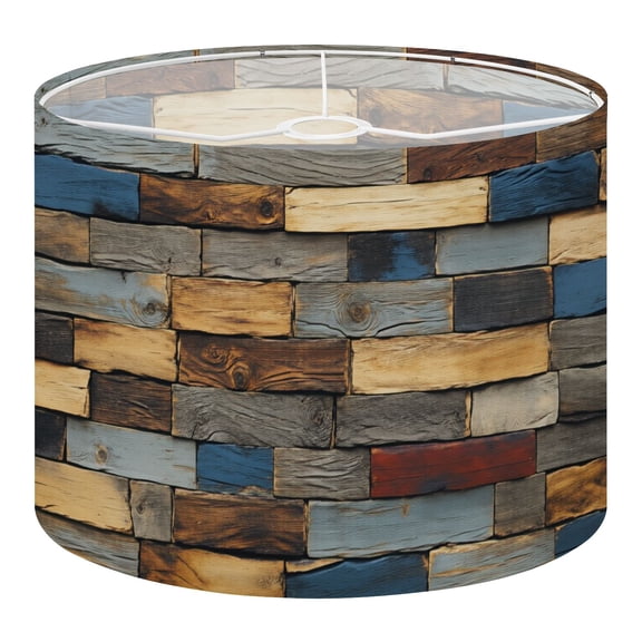Linen Drum Lampshades Wood Bricks Abstract Minimalist Texture Industrial Natural 13"x13"x10" Light Shade for Table Lamps Floor Lamps Drum Lamp Shades Lampshade Replacement Assembly Required