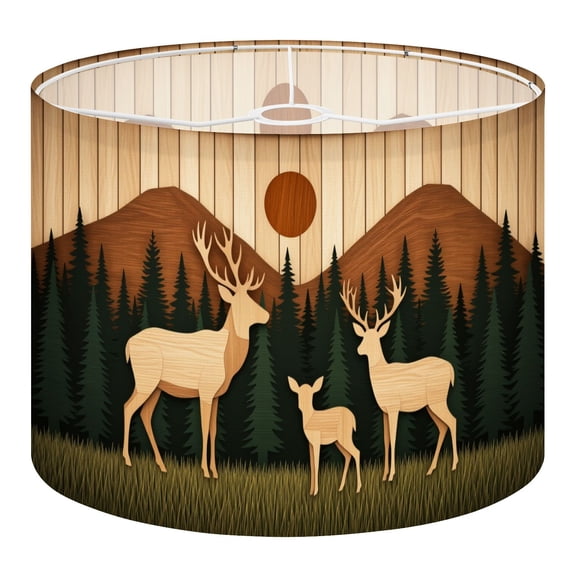 Linen Drum Lampshades Woodland Deer Family Silhouette Forest Mountains Sunset 13"x13"x10" Light Shade for Table Lamps Floor Lamp Shades Lampshade Replacement Assembly Required