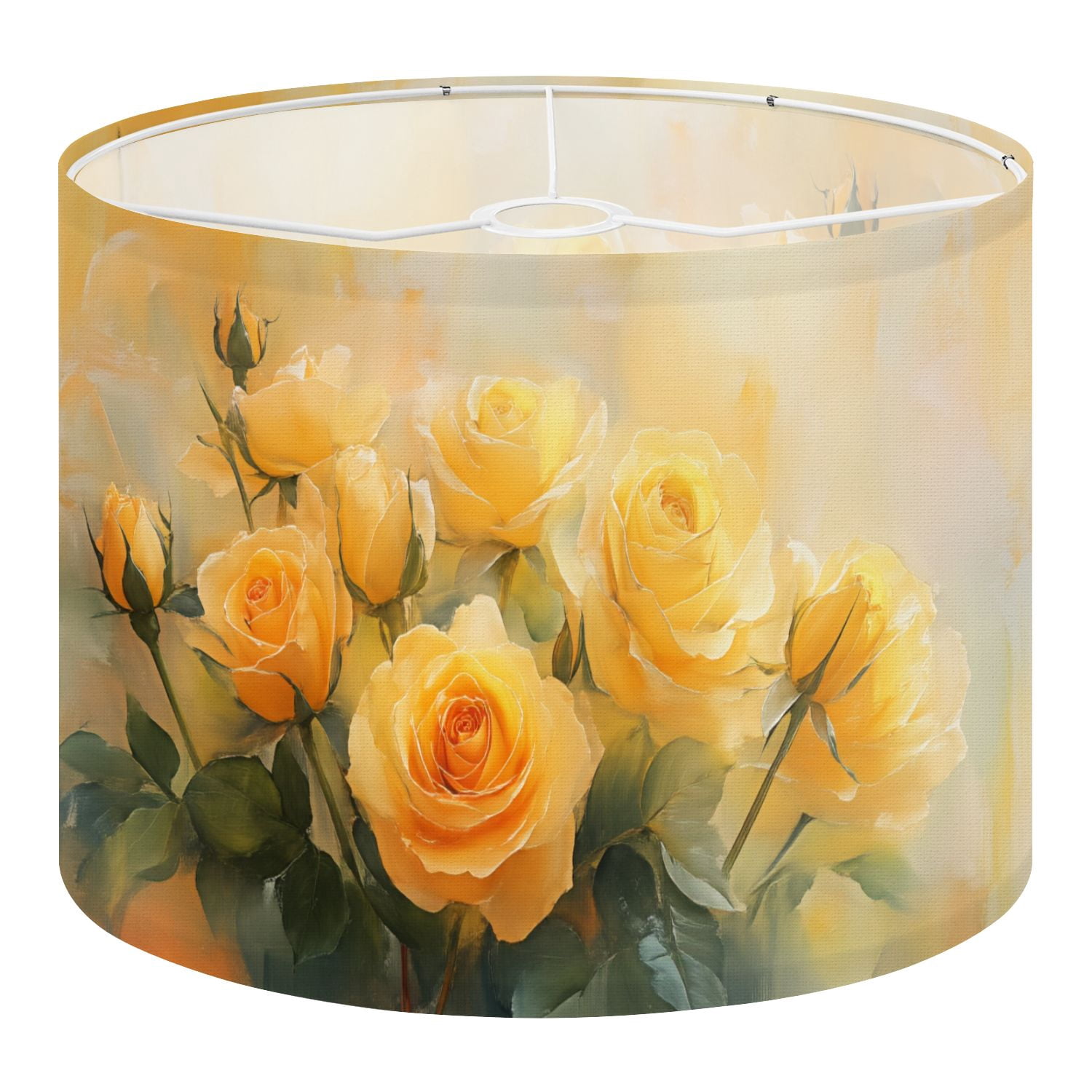 Linen Drum Lampshades Yellow Roses Floral Painting Soft Brushstrokes Warm Pastel 13"x13"x10" Light Shade for Table Lamps Floor Lamp Shades Lampshade Replacement Assembly Required