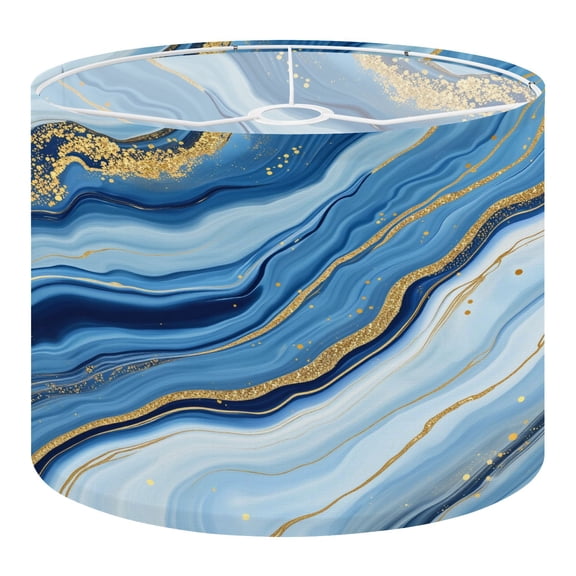 Linen Drum Lampshades abstract fake stone texture agate blue gold veins painted 13"x13"x10" Light Shade for Table Lamps Floor Lamps Drum Lamp Shades Lampshade Replacement Assembly Required