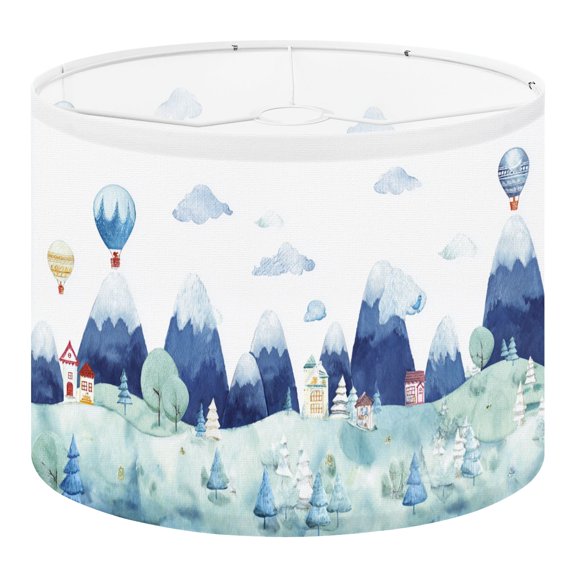 Linen Drum Lampshades border seamless childrens balloons mountain landscape trees 13"x13"x10" Light Shade for Table Lamps Floor Lamp Shades Lampshade Replacement Assembly Required