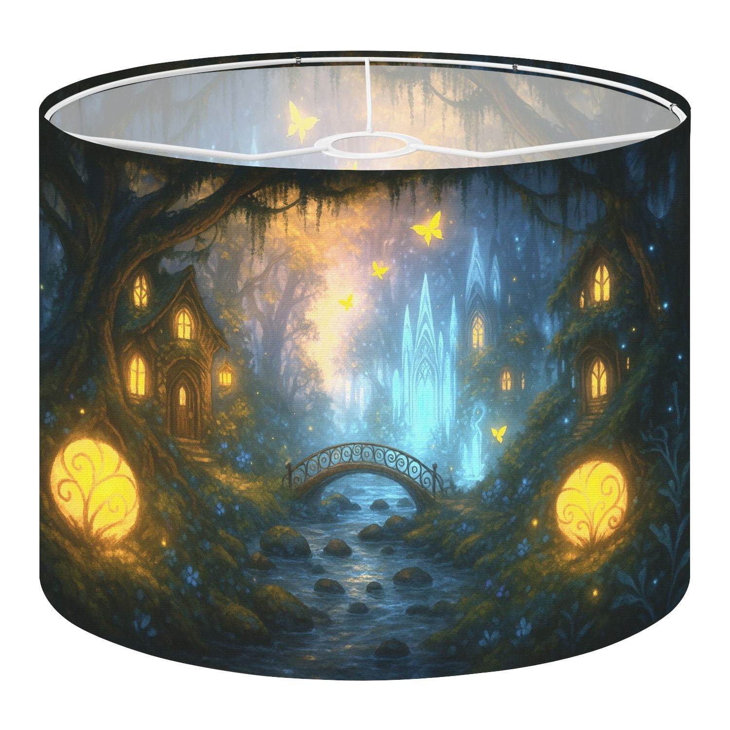 Linen Drum Lampshades colorful forest city fairies magical glowing plants ancient 13"x13"x10" Light Shade for Table Lamps Floor Lamps Drum Lamp Shades Lampshade Replacement Assembly Required