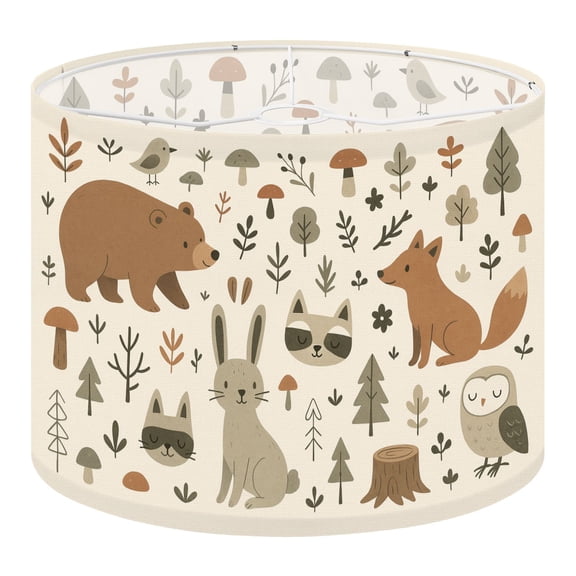 Linen Drum Lampshades hand drawn colored children s set cute forest animals Scandinavian 13"x13"x10" Light Shade for Table Lamps Floor Lamps Drum Lamp Shades Lampshade Replacement Assembly Required