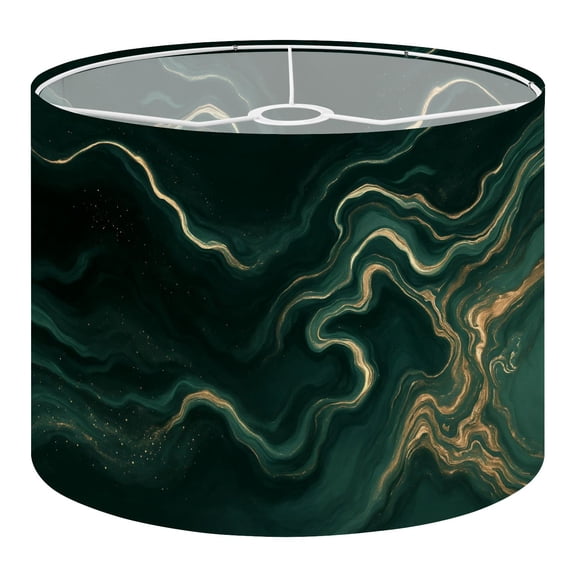 Linen Drum Lampshades luxury Green marble gold abstract texture Dark green emerald 13"x13"x10" Light Shade for Table Lamps Floor Lamps Drum Lamp Shades Lampshade Replacement Assembly Required
