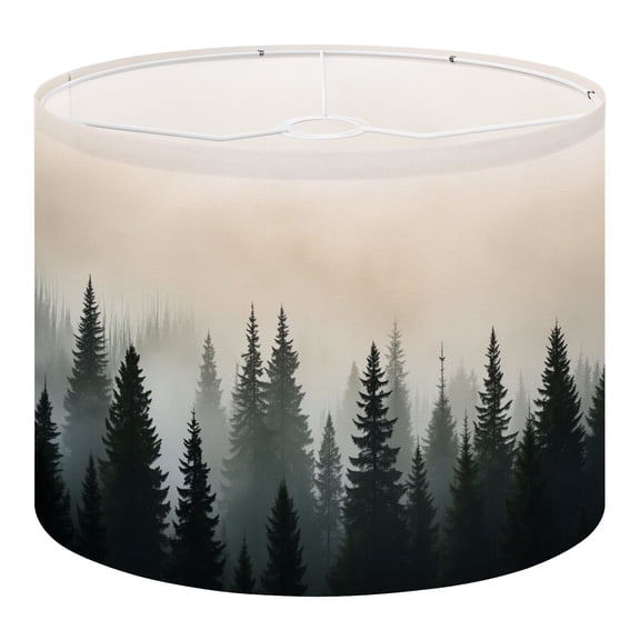 Linen Drum Lampshades above pine forests Misty morning view wet mountain area 13"x13"x10" Light Shade for Table Lamps Floor Lamps Drum Lamp Shades Lampshade Replacement Assembly Required