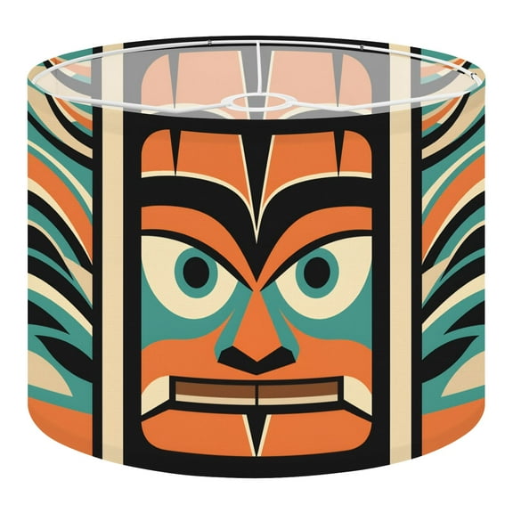 Linen Drum Mid Century Lampshades Bold Geometric Orange Teal Black Hues 13"x13"x10" Light Shade for Table Lamps Floor Lamps Drum Lamp Shades Lampshade Replacement Assembly Required