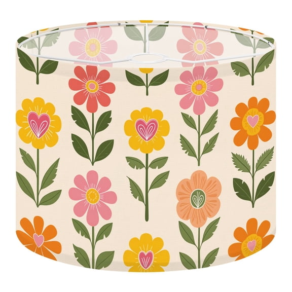 Linen Drum Mid Century Lampshades Colorful Floral Heart Shapes Bold Vintage Style 13"x13"x10" Light Shade for Table Lamps Floor Lamps Drum Lamp Shades Lampshade Replacement Assembly Required
