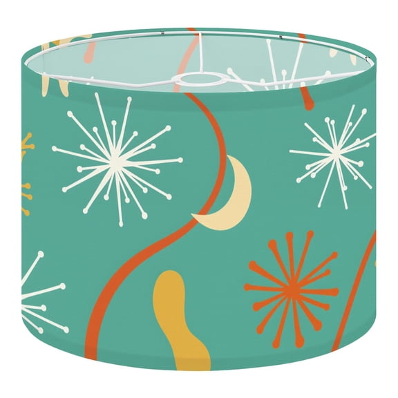 Linen Drum Mid Century Lampshades Retro Teal Starburst Moon Organic Shapes 13"x13"x10" Light Shade for Table Lamps Floor Lamps Drum Lamp Shades Lampshade Replacement Assembly Required