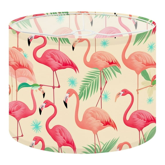 Linen Drum Mid Century Lampshades Tropical Flamingo Palm Leaves Bright Colorful Design 13"x13"x10" Light Shade for Table Lamps Floor Lamps Drum Lamp Shades Lampshade Replacement Assembly Required