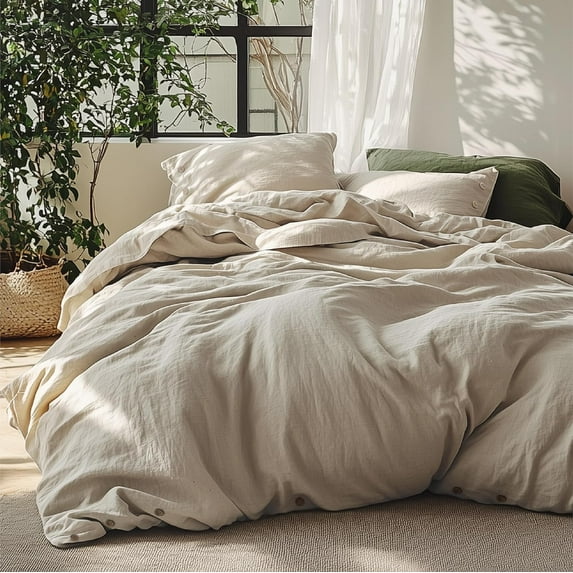 Linen Duvet Cover King - Linen Cotton Blend Bedding Set, Soft & Cozy, 3 Pieces, 1 Duvet Cover 104x90 Inches and 2 Pillowcases, Slate Blue Color Cooling Bedding, Comforter Sold Separately