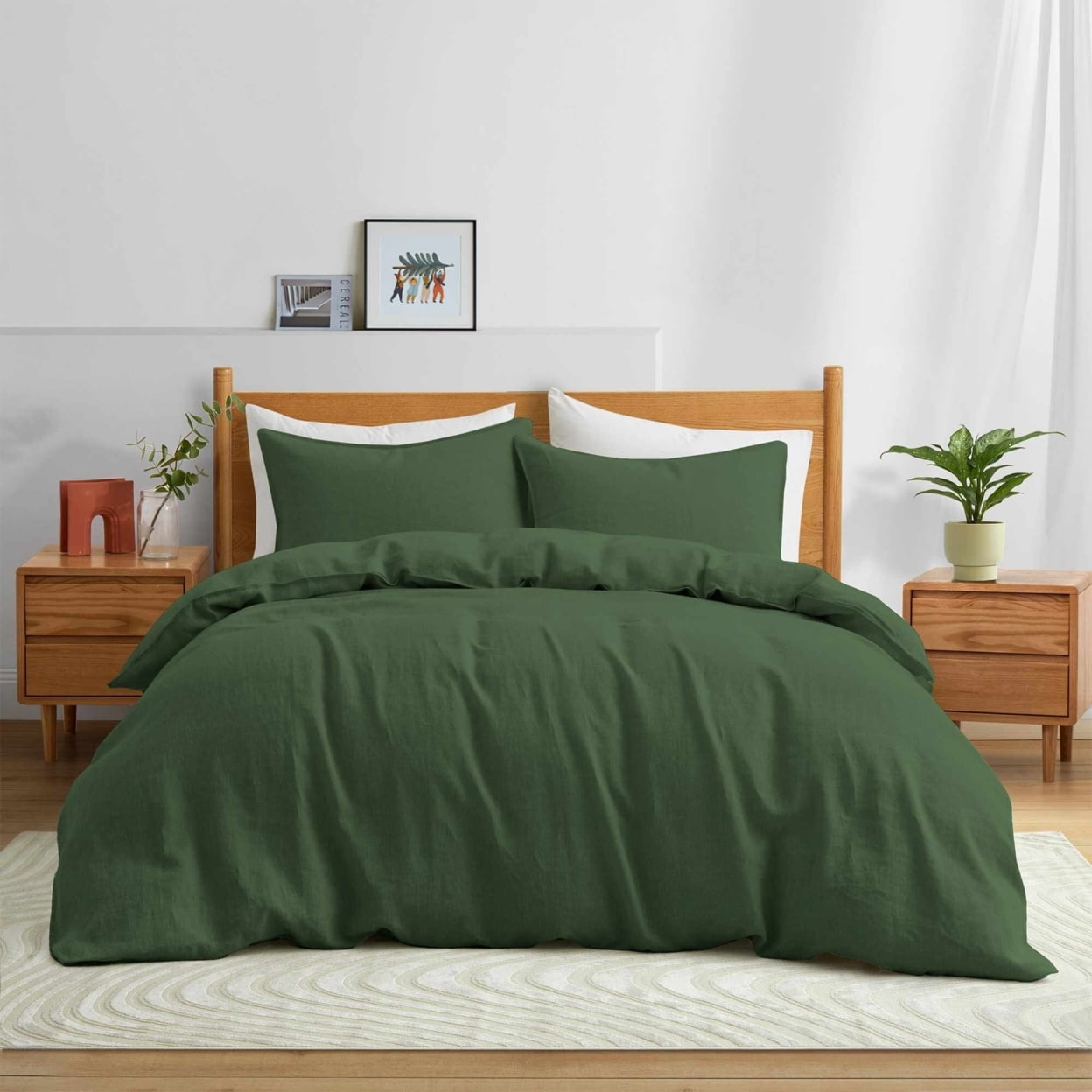 Lunar Green Twin Linen Duvet Cover Set with Pillowcase