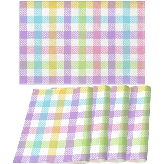 Linen Easter Buffalo Check Plaid Placemats Set of 4 Rustic Spring Place Mats for Home Kitchen Dining Table Decoration (12" x 18")